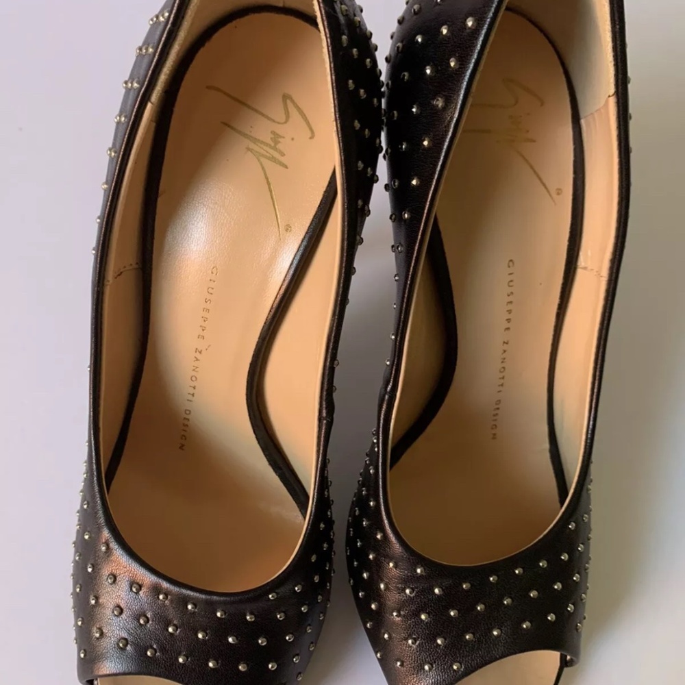 Giuseppe Zanotti Black Studded Peep Toe Heels 6.5 - Picture 4 of 8